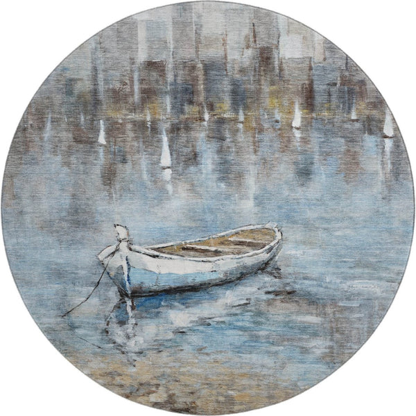 HomeRoots 8' X 10' Nautical Blue and Beige Area Rug - Washable, UV Protected, Stylish, and Durable Home Decor 716669