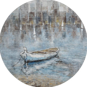 HomeRoots 8' X 10' Nautical Blue and Beige Area Rug - Washable, UV Protected, Stylish, and Durable Home Decor 716669