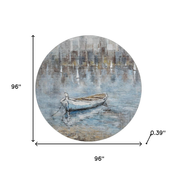 HomeRoots 8' X 10' Nautical Blue and Beige Area Rug - Washable, UV Protected, Stylish, and Durable Home Decor 716669