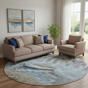 HomeRoots 8' X 10' Nautical Blue and Beige Area Rug - Washable, UV Protected, Stylish, and Durable Home Decor 716669