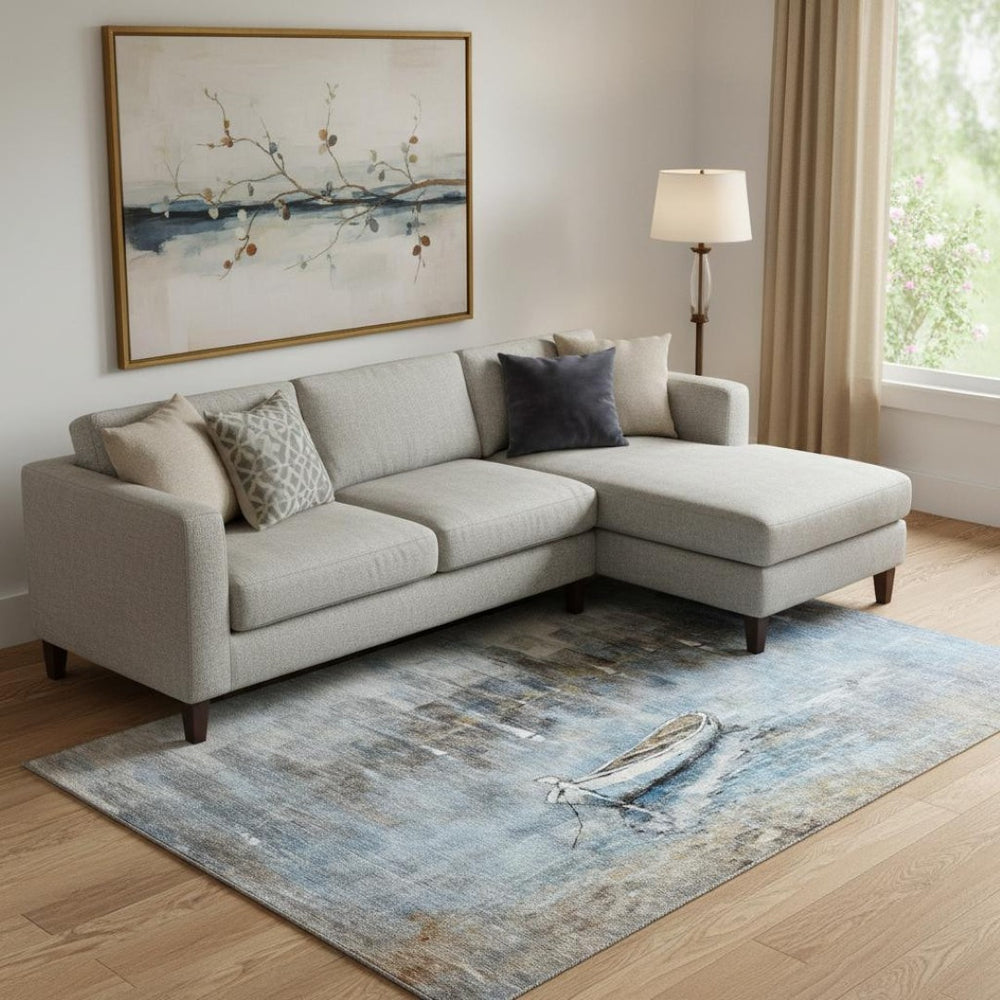 HomeRoots 9' X 12' Blue And Beige Nautical Area Rug - Durable, Washable, UV Protected for Stylish Homes 716670