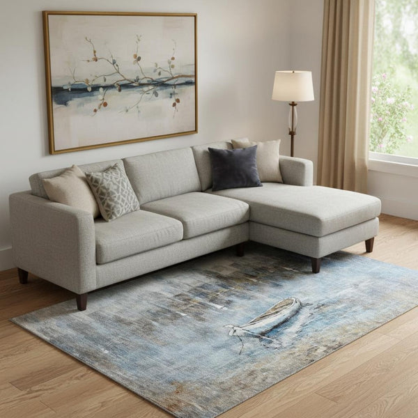 HomeRoots 9' X 12' Blue And Beige Nautical Area Rug - Durable, Washable, UV Protected for Stylish Homes 716670