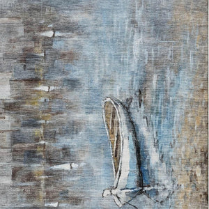 HomeRoots 10' X 14' Coastal Blue and Beige Nautical Area Rug - Washable, UV Protected, Soft & Durable Design 716671