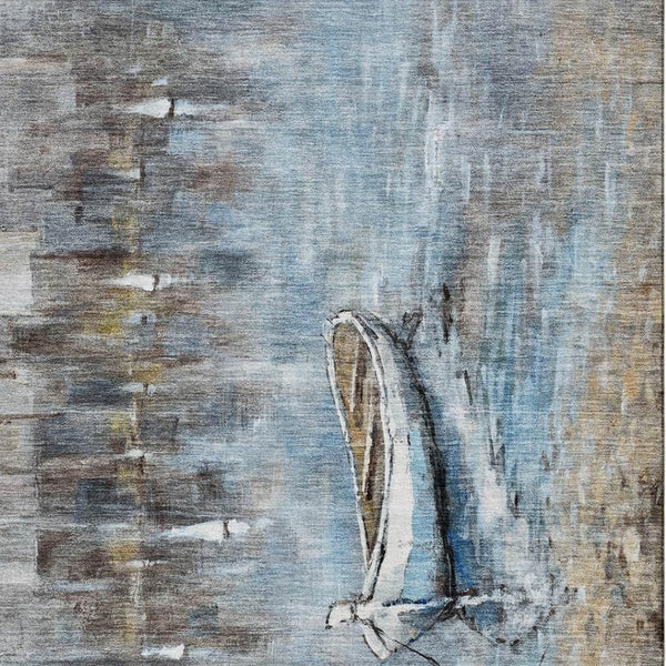 HomeRoots 10' X 14' Coastal Blue and Beige Nautical Area Rug - Washable, UV Protected, Soft & Durable Design 716671