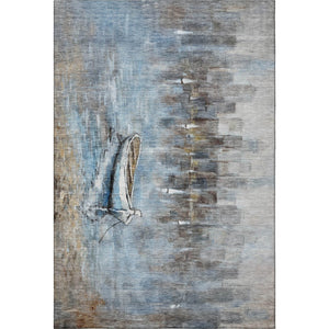 HomeRoots 10' X 14' Coastal Blue and Beige Nautical Area Rug - Washable, UV Protected, Soft & Durable Design 716671
