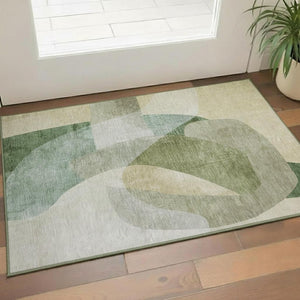HomeRoots 5' X 8' Sage and Beige Abstract Washable Area Rug - Stylish, Durable, UV-Protected & Easy-Care Solution! 716673