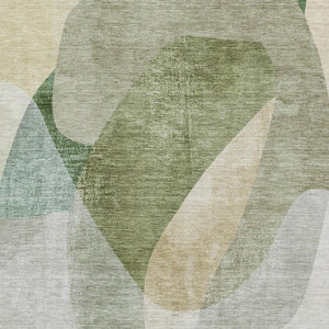 HomeRoots 8' Sage and Beige Abstract Washable Round Rug – Durable, UV-Protected, Modern Design for High Traffic Areas 716674