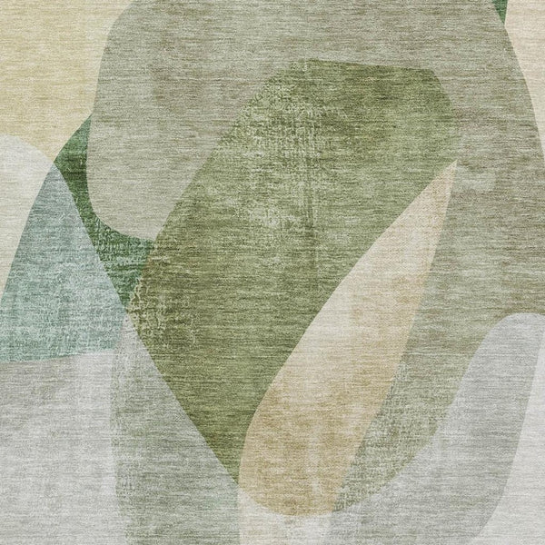 HomeRoots 8' Sage and Beige Abstract Washable Round Rug – Durable, UV-Protected, Modern Design for High Traffic Areas 716674