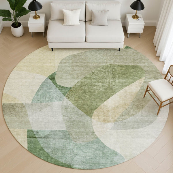 HomeRoots 8' X 10' Sage & Beige Abstract Area Rug - Washable, Stain Resistant, UV Protected for Modern Homes 716675