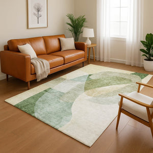HomeRoots 10' X 14' Sage and Beige Abstract Area Rug - Durable, Washable, UV Protection for Modern Living Spaces 716677