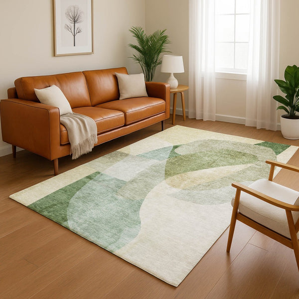 HomeRoots 10' X 14' Sage and Beige Abstract Area Rug - Durable, Washable, UV Protection for Modern Living Spaces 716677