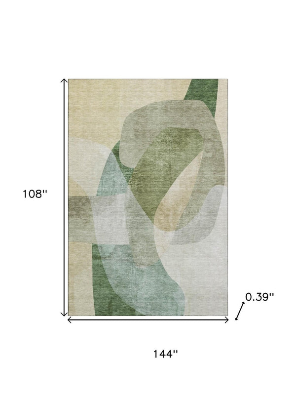 HomeRoots 10' X 14' Sage and Beige Abstract Area Rug - Durable, Washable, UV Protection for Modern Living Spaces 716677