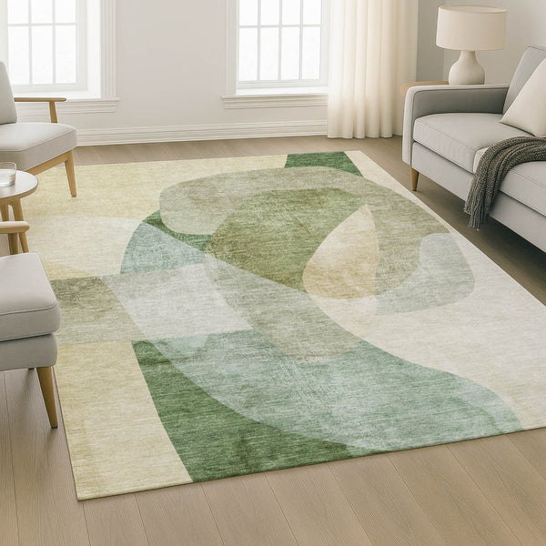 HomeRoots 10' X 14' Sage and Beige Abstract Area Rug - Durable, Washable, UV Protection for Modern Living Spaces 716677