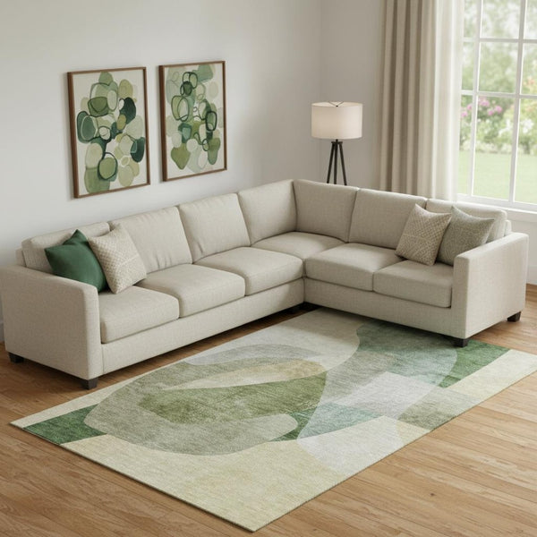 HomeRoots 10' X 14' Sage and Beige Abstract Area Rug - Durable, Washable, UV Protection for Modern Living Spaces 716677