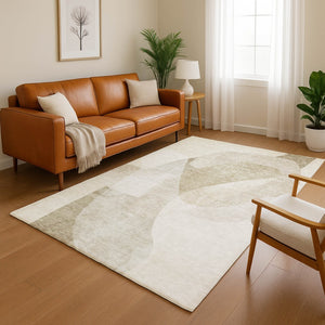HomeRoots 5' X 8' Beige Ivory Abstract Area Rug - Washable, UV-Protected, Durable, Ideal for High-Traffic Spaces 716679