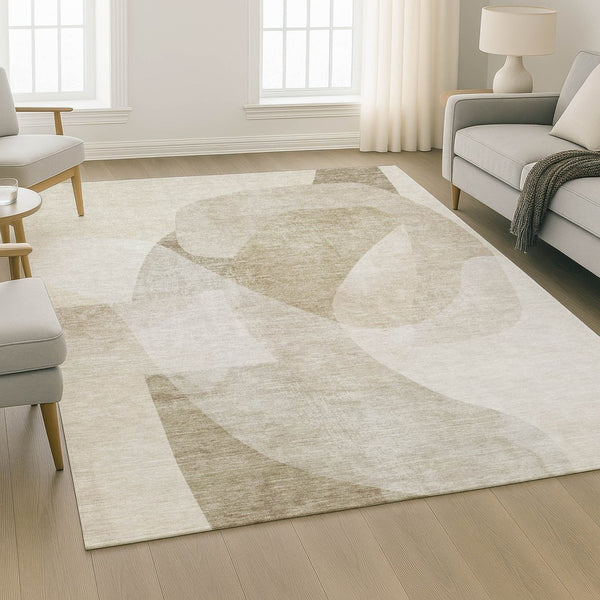HomeRoots 5' X 8' Beige Ivory Abstract Area Rug - Washable, UV-Protected, Durable, Ideal for High-Traffic Spaces 716679