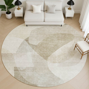 HomeRoots 8' X 10' Beige and Ivory Abstract Area Rug - Washable, UV Protected, Stain-Resistant for Modern Homes 716681