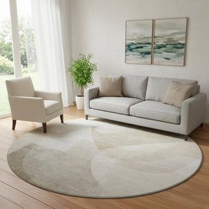 HomeRoots 8' X 10' Beige and Ivory Abstract Area Rug - Washable, UV Protected, Stain-Resistant for Modern Homes 716681