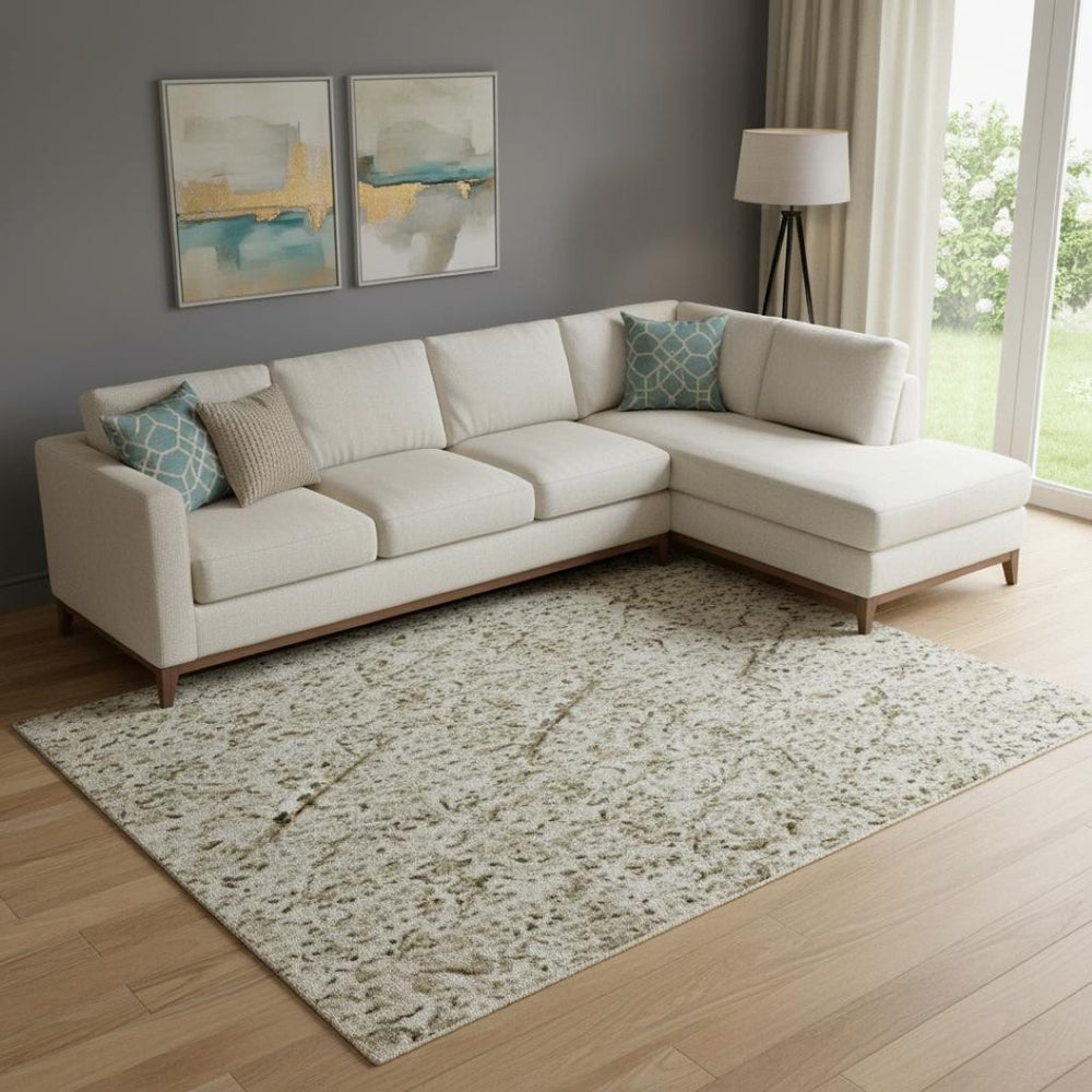 HomeRoots 9' X 12' Beige and Ivory Abstract Washable Area Rug with UV Protection for Busy Homes and Pets 716682
