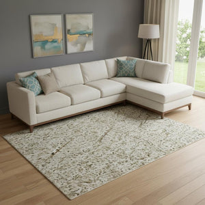 HomeRoots 9' X 12' Beige and Ivory Abstract Washable Area Rug with UV Protection for Busy Homes and Pets 716682