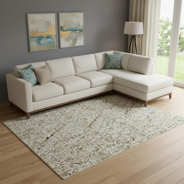HomeRoots 9' X 12' Beige and Ivory Abstract Washable Area Rug with UV Protection for Busy Homes and Pets 716682
