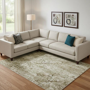 HomeRoots 10' X 14' Beige and Ivory Abstract Area Rug - Washable, UV Protected, Durable for Indoor & Outdoor Use 716683