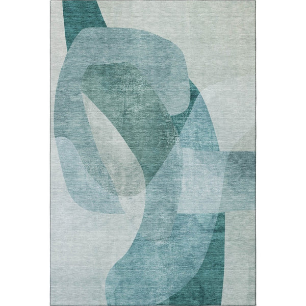 HomeRoots 5' X 8' Teal & Aqua Abstract Area Rug - Washable, UV-Protected, Stain-Resistant & Durable Design 716685