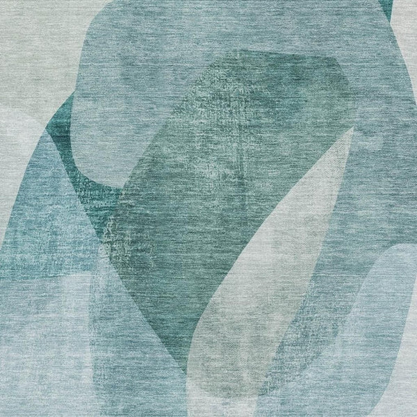 HomeRoots 8' Teal and Aqua Abstract Washable Round Rug with UV Protection for Stylish Indoor and Outdoor Use 716686
