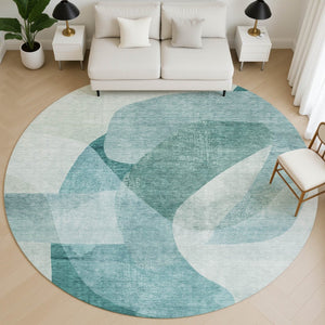HomeRoots 8' X 10' Teal & Aqua Abstract Washable Area Rug - UV Protected, Durable, Ideal for Busy Homes! 716687
