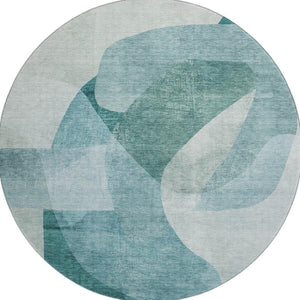 HomeRoots 8' X 10' Teal & Aqua Abstract Washable Area Rug - UV Protected, Durable, Ideal for Busy Homes! 716687