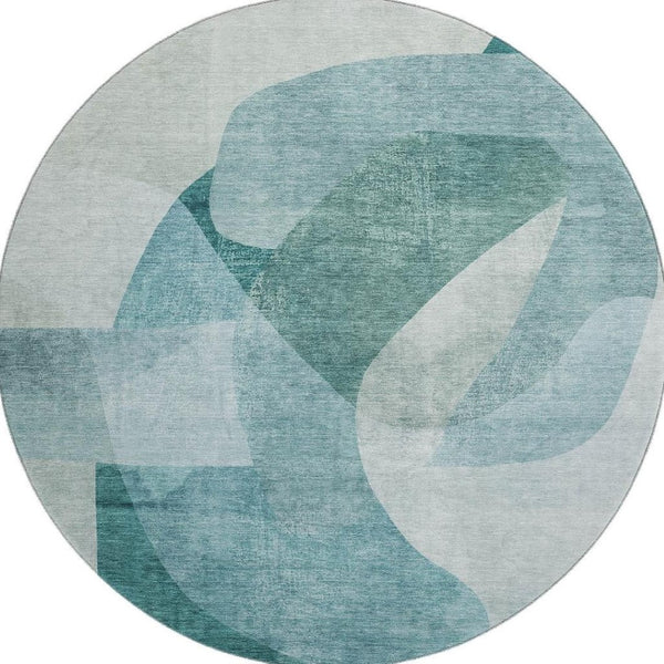 HomeRoots 8' X 10' Teal & Aqua Abstract Washable Area Rug - UV Protected, Durable, Ideal for Busy Homes! 716687