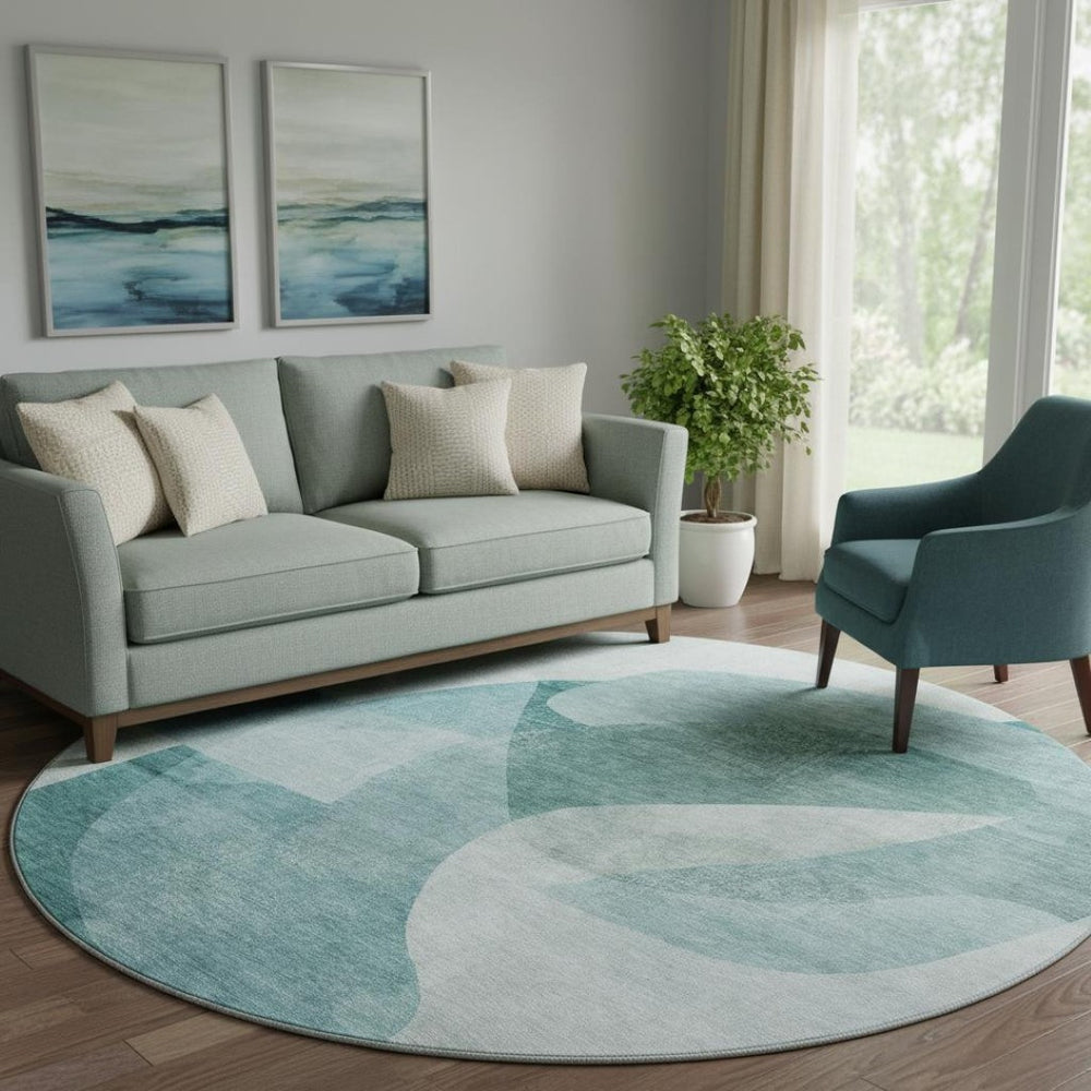 HomeRoots 8' X 10' Teal & Aqua Abstract Washable Area Rug - UV Protected, Durable, Ideal for Busy Homes! 716687