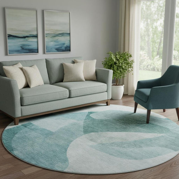 HomeRoots 8' X 10' Teal & Aqua Abstract Washable Area Rug - UV Protected, Durable, Ideal for Busy Homes! 716687