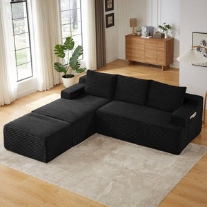 English Elm U-shaped Corduroy Cloud Sectional Deep Seat Modular Sofa for Living Room or Apartment W2339S00106