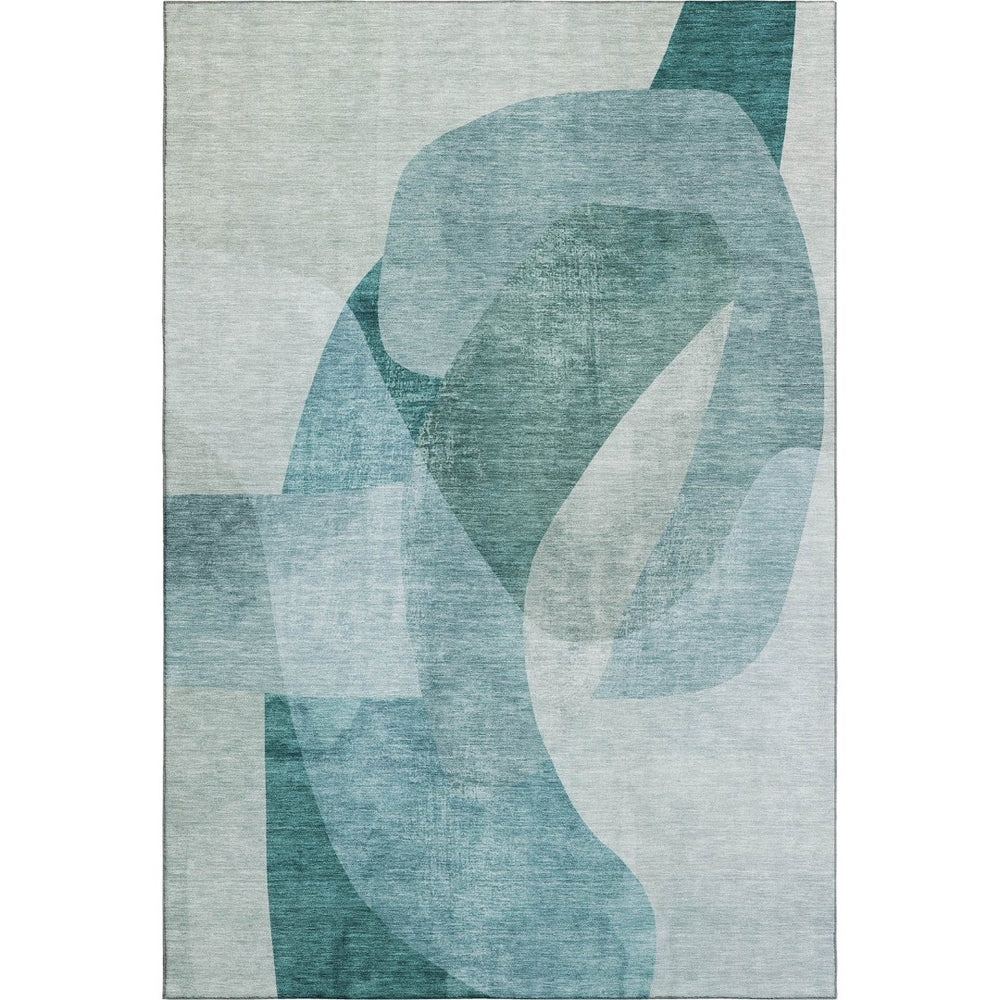 HomeRoots 9' X 12' Teal & Pale Aqua Abstract Area Rug - Washable, UV-Protected, Stain Resistant for Active Homes 716688