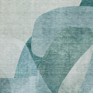 HomeRoots 9' X 12' Teal & Pale Aqua Abstract Area Rug - Washable, UV-Protected, Stain Resistant for Active Homes 716688