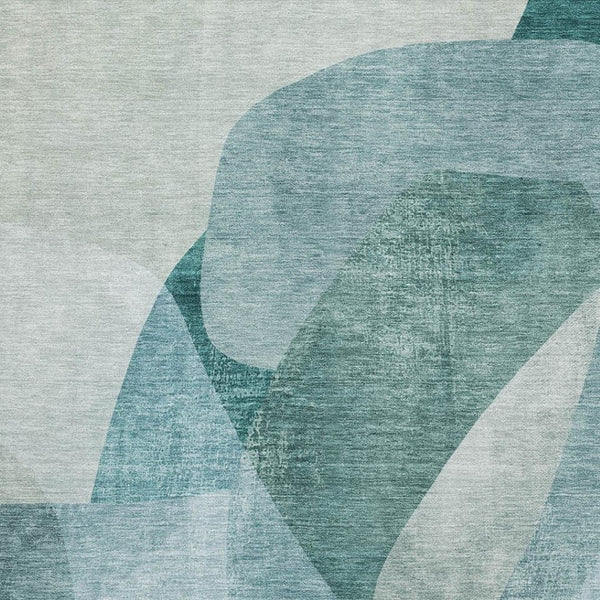 HomeRoots 9' X 12' Teal & Pale Aqua Abstract Area Rug - Washable, UV-Protected, Stain Resistant for Active Homes 716688
