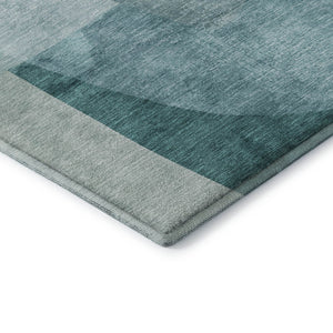 HomeRoots 9' X 12' Teal & Pale Aqua Abstract Area Rug - Washable, UV-Protected, Stain Resistant for Active Homes 716688