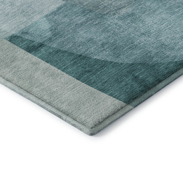 HomeRoots 9' X 12' Teal & Pale Aqua Abstract Area Rug - Washable, UV-Protected, Stain Resistant for Active Homes 716688