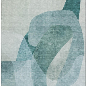 HomeRoots 9' X 12' Teal & Pale Aqua Abstract Area Rug - Washable, UV-Protected, Stain Resistant for Active Homes 716688