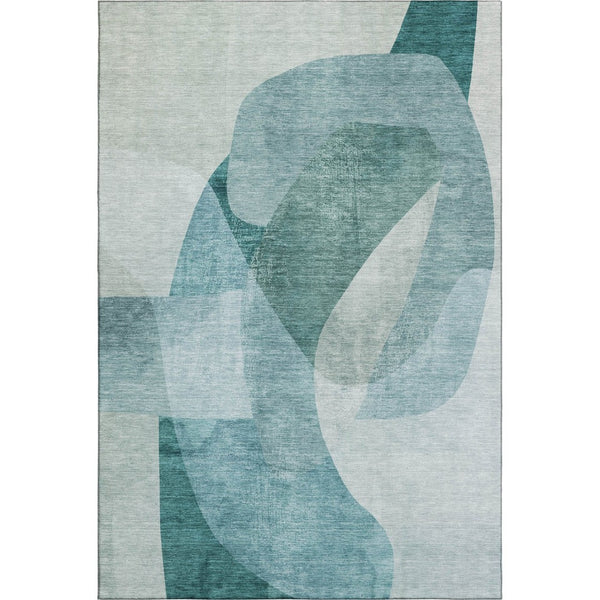 HomeRoots 10' X 14' Teal & Aqua Abstract Washable Area Rug - UV Protected, Durable, Family-Friendly Design 716689