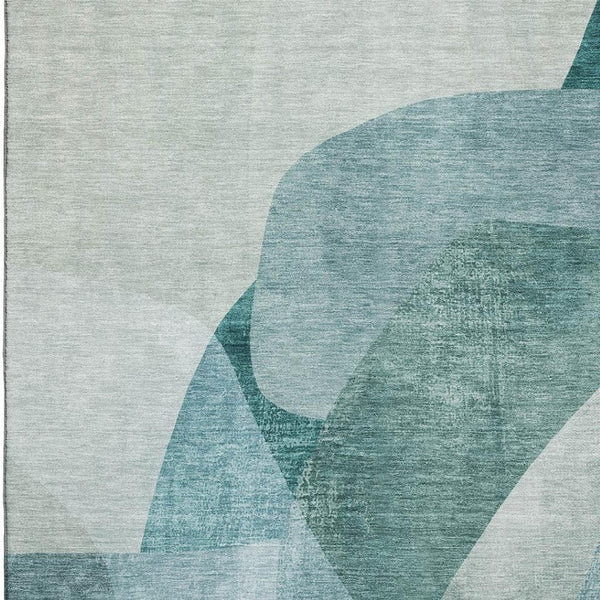 HomeRoots 10' X 14' Teal & Aqua Abstract Washable Area Rug - UV Protected, Durable, Family-Friendly Design 716689