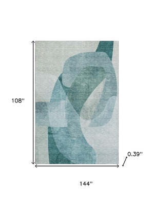 HomeRoots 10' X 14' Teal & Aqua Abstract Washable Area Rug - UV Protected, Durable, Family-Friendly Design 716689