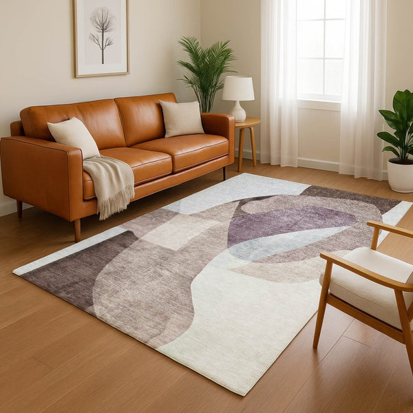 HomeRoots 10' X 14' Brown And Ivory Abstract Washable Area Rug - Durable, UV-Protected, Family-Friendly Design! 716695