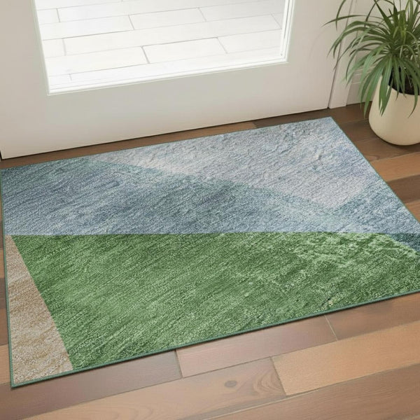 HomeRoots 5' X 8' Vibrant Green and Teal Abstract Washable Area Rug – Durable, UV-Protected, Pet-Friendly Design! 716697