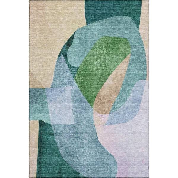 HomeRoots 8' Vibrant Green and Teal Abstract Round Rug – Washable, UV Protected, Stain Resistant & Non-Slip! 716698
