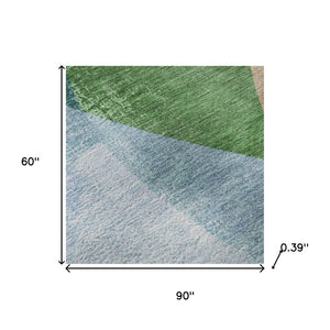 HomeRoots 8' Vibrant Green and Teal Abstract Round Rug – Washable, UV Protected, Stain Resistant & Non-Slip! 716698