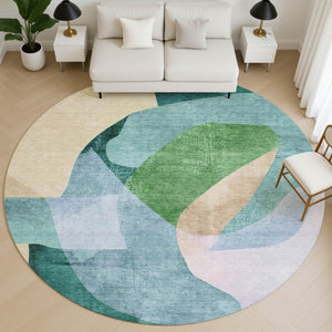HomeRoots 8' X 10' Green and Teal Abstract Area Rug – Washable, UV-Protected, Durable Design for Modern Homes 716699