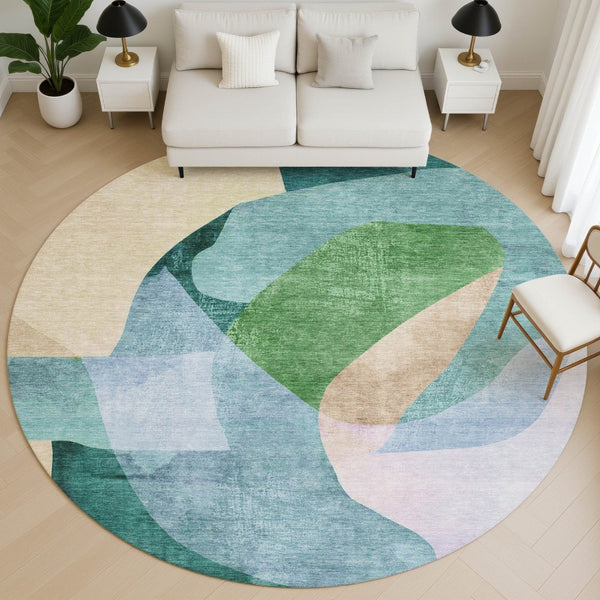 HomeRoots 8' X 10' Green and Teal Abstract Area Rug – Washable, UV-Protected, Durable Design for Modern Homes 716699