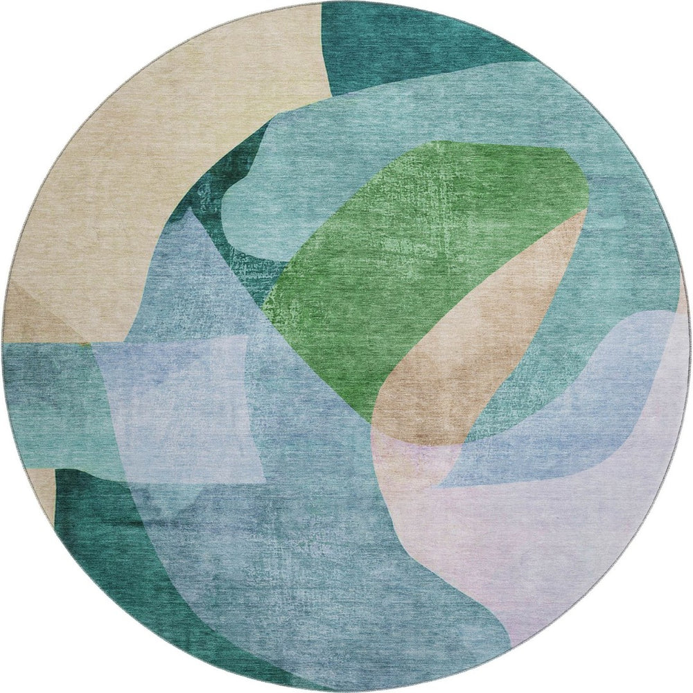 HomeRoots 8' X 10' Green and Teal Abstract Area Rug – Washable, UV-Protected, Durable Design for Modern Homes 716699